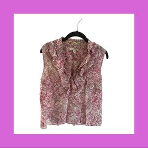 Gorgeous lightweight ruffled v-neck pink, white & beige blouse!!